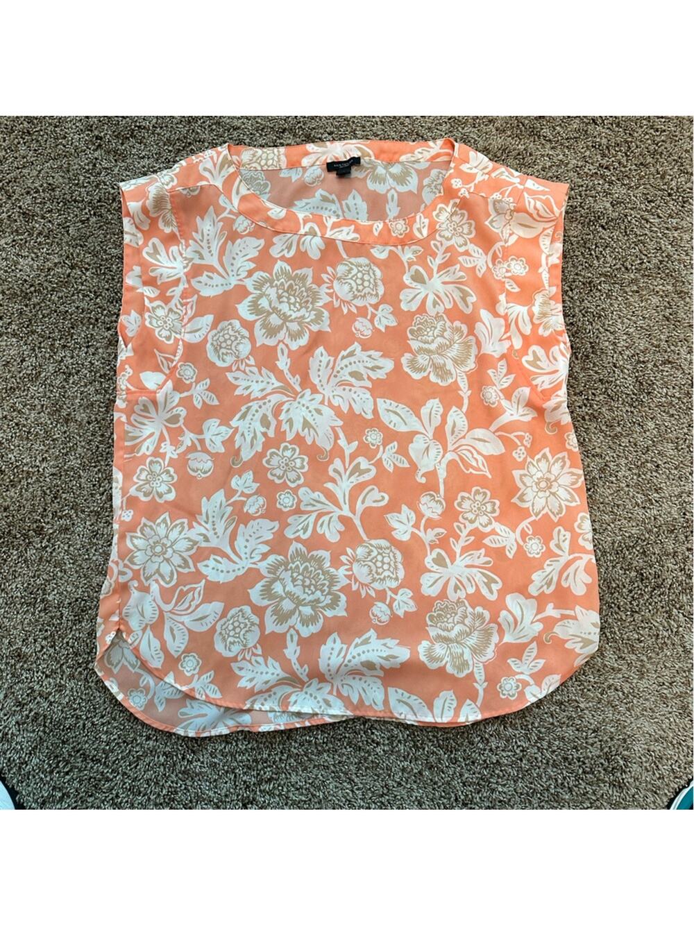 Ann Taylor Factory women’s small, orange, brown, white flower print dress shirt